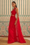 Buy_Ankita Bajaj Label_Red Pure Georgette Plain Straight Scarlet Radiance Pre-draped Saree With Blouse _Online_at_Aza_Fashions