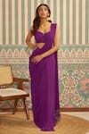 Buy_Ankita Bajaj Label_Purple Pure Georgette Plain Orchid Opulence Pre-draped Saree With Blouse _at_Aza_Fashions