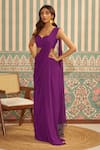 Ankita Bajaj Label_Purple Pure Georgette Plain Orchid Opulence Pre-draped Saree With Blouse _Online_at_Aza_Fashions