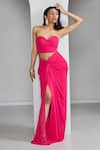 Buy_Ankita Bajaj Label_Pink Pure Georgette Plain Sweetheart Neck Flamingo Flash Bustier With Skirt _at_Aza_Fashions