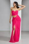 Shop_Ankita Bajaj Label_Pink Pure Georgette Plain Sweetheart Neck Flamingo Flash Bustier With Skirt _at_Aza_Fashions