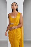 Shop_Ankita Bajaj Label_Yellow Pure Georgette Plain Scoop Neck Saffron Glow Pre-draped Saree With Blouse _Online_at_Aza_Fashions