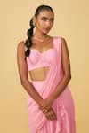 Ankita Bajaj Label_Pink Pure Georgette Plain Cotton Candy Ruffle Pre-draped Saree With Blouse _Online_at_Aza_Fashions