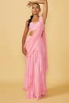 Buy_Ankita Bajaj Label_Pink Pure Georgette Plain Cotton Candy Ruffle Pre-draped Saree With Blouse _Online_at_Aza_Fashions