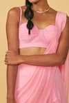 Shop_Ankita Bajaj Label_Pink Pure Georgette Plain Cotton Candy Ruffle Pre-draped Saree With Blouse _Online_at_Aza_Fashions