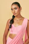 Ankita Bajaj Label_Pink Pure Georgette Plain Cotton Candy Ruffle Pre-draped Saree With Blouse _at_Aza_Fashions