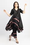 Buy_Myst Designs_Black Modal, Satin V-neck Asymmetric Tie-dye Tunic With Pant _at_Aza_Fashions