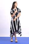 Myst Designs_Black Modal, Satin Round Neck Tie-dye Asymmetric Dress _Online_at_Aza_Fashions
