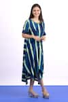 Shop_MYST Designs_Blue Modal Satin Tie-dye Round Asymmetric Dress _at_Aza_Fashions