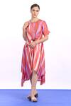 Buy_MYST Designs_Pink Modal Satin Tie-dye Round Striped Dress _at_Aza_Fashions