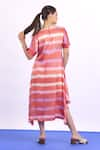 Shop_MYST Designs_Pink Modal Satin Tie-dye Round Striped Dress _at_Aza_Fashions