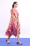 MYST Designs_Pink Modal Satin Tie-dye Round Striped Dress _Online_at_Aza_Fashions