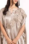 MYST Designs_Beige Modal Satin Embellished Applique Notched Cape Tunic With Pant _Online_at_Aza_Fashions