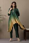 Buy_MYST Designs_Green Modal Satin Embellished Sequin Notched Shaded Asymmetric Tunic With Pant _at_Aza_Fashions