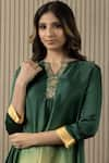 MYST Designs_Green Modal Satin Embellished Sequin Notched Shaded Asymmetric Tunic With Pant _Online_at_Aza_Fashions