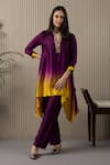 Buy_MYST Designs_Purple Modal Satin Hand Work Floral Notched Round Ombre Tunic With Pant _at_Aza_Fashions