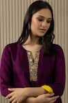 MYST Designs_Purple Modal Satin Hand Work Floral Notched Round Ombre Tunic With Pant _Online_at_Aza_Fashions