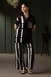 Buy_MYST Designs_Black Modal Satin Stripe Collared Embellished Pocket Shirt And Pant Set _at_Aza_Fashions