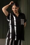 Shop_MYST Designs_Black Modal Satin Stripe Collared Embellished Pocket Shirt And Pant Set _at_Aza_Fashions