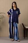 Buy_MYST Designs_Blue Modal Satin Stripe Collared Tie Dye Shirt And Pant Set _at_Aza_Fashions