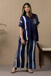 Shop_MYST Designs_Blue Modal Satin Stripe Collared Tie Dye Shirt And Pant Set _at_Aza_Fashions