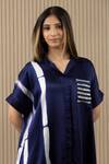 MYST Designs_Blue Modal Satin Stripe Collared Tie Dye Shirt And Pant Set _Online_at_Aza_Fashions