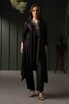 Buy_MYST Designs_Black Modal Satin Bead V Neck Asymmetric Tunic With Pant _at_Aza_Fashions