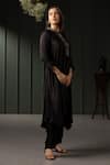 Shop_MYST Designs_Black Modal Satin Bead V Neck Asymmetric Tunic With Pant _at_Aza_Fashions