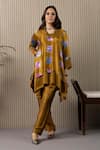 Buy_MYST Designs_Yellow Modal Satin Tie Dye Cowl Neck Tunic And Pant Set _at_Aza_Fashions