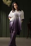 Shop_MYST Designs_Purple Modal Satin Hand Embroidered 3d Floral Notched Tunic With Trousers _at_Aza_Fashions