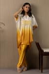 Buy_MYST Designs_Yellow Modal Satin Hand Embroidered 3d Floral Organza Tunic With Trousers _at_Aza_Fashions