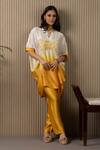 Shop_MYST Designs_Yellow Modal Satin Hand Embroidered 3d Floral Organza Tunic With Trousers _at_Aza_Fashions