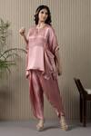 Shop_MYST Designs_Pink Modal Satin Hand Embroidered Beads Notched Pleated And Top With Dhoti Pant _at_Aza_Fashions