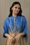 Buy_MYST Designs_Blue Modal Satin Hand Embroidered Beads Mandarin Shells Kaftan With Pant _Online_at_Aza_Fashions