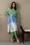 Buy_MYST Designs_Green Modal Satin Hand Embroidered Beads Shells Shaded Kaftan With Pant _at_Aza_Fashions