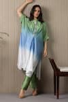 Shop_MYST Designs_Green Modal Satin Hand Embroidered Beads Shells Shaded Kaftan With Pant _at_Aza_Fashions