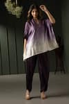 Buy_MYST Designs_Purple Modal Satin Hand Embroidered Beads Mandarin Kaftan Top With Dhoti Pant _at_Aza_Fashions