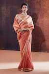 AFFROZ_Peach Tissue Silk Embellished Gota Sweetheart Neck Border Saree With Blouse _Online_at_Aza_Fashions