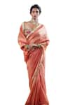 Buy_AFFROZ_Peach Tissue Silk Embellished Gota Sweetheart Neck Border Saree With Blouse _Online_at_Aza_Fashions