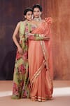 Buy_AFFROZ_Peach Tissue Silk Embellished Gota Sweetheart Neck Border Saree With Blouse 