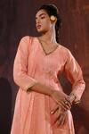 Buy_AFFROZ_Pink Tissue Silk Embroidery Cutdana V Neck Neckline A-line Pleated Kurta Set 