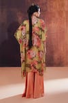 Shop_AFFROZ_Peach Tissue Silk Printed Floral Jacket Open Sharara Set _at_Aza_Fashions