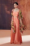 Shop_AFFROZ_Peach Tissue Silk Printed Floral Jacket Open Sharara Set _Online_at_Aza_Fashions