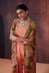 AFFROZ_Peach Tissue Silk Printed Floral Jacket Open Sharara Set _at_Aza_Fashions