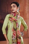 AFFROZ_Green Tissue Silk Printed Floral V Neck Neckline Embroidered Kurta Sharara Set _at_Aza_Fashions