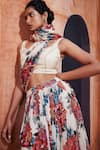 AFFROZ_Ivory Natural Crepe Printed Flower Sweetheart Neck Lehenga Saree With Blouse _at_Aza_Fashions