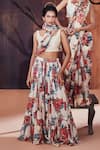 Shop_AFFROZ_Ivory Natural Crepe Printed Flower Sweetheart Neck Lehenga Saree With Blouse 