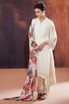 Buy_AFFROZ_Ivory Tissue Silk Embroidery Bead V Neck Sleeve Kurta Set _at_Aza_Fashions