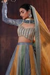 AFFROZ_Blue Tissue Silk Embellished Lace Sweetheart Panelled Embroidered Lehenga Set _Online