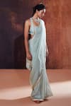 Buy_AFFROZ_Blue Tissue Silk Embroidery Cutdana Halter Neck Border Saree With Blouse _Online_at_Aza_Fashions